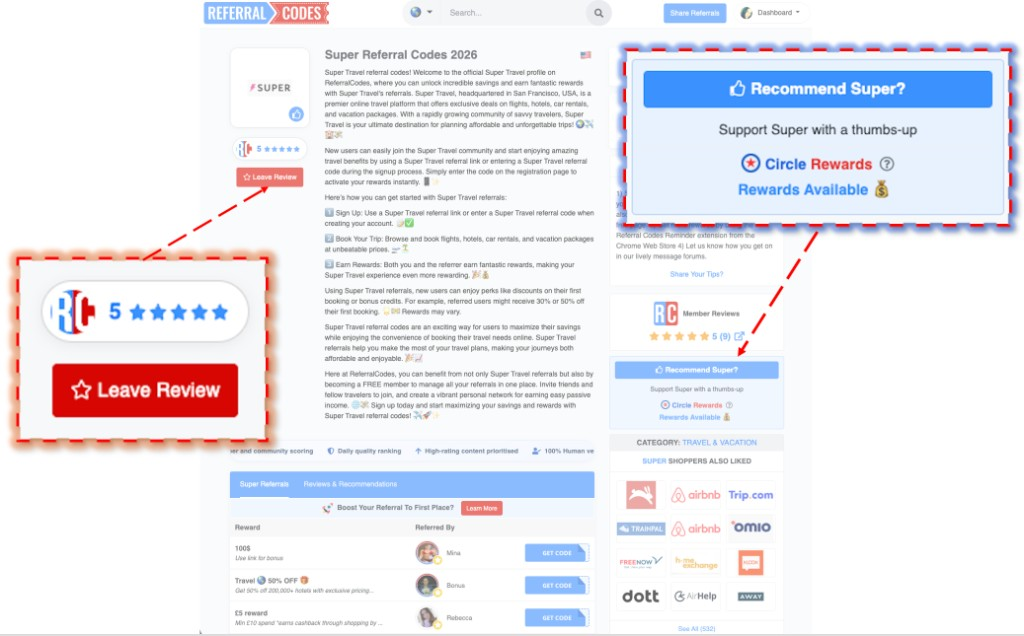 Where to leave a review and recommend a brand on a shop page