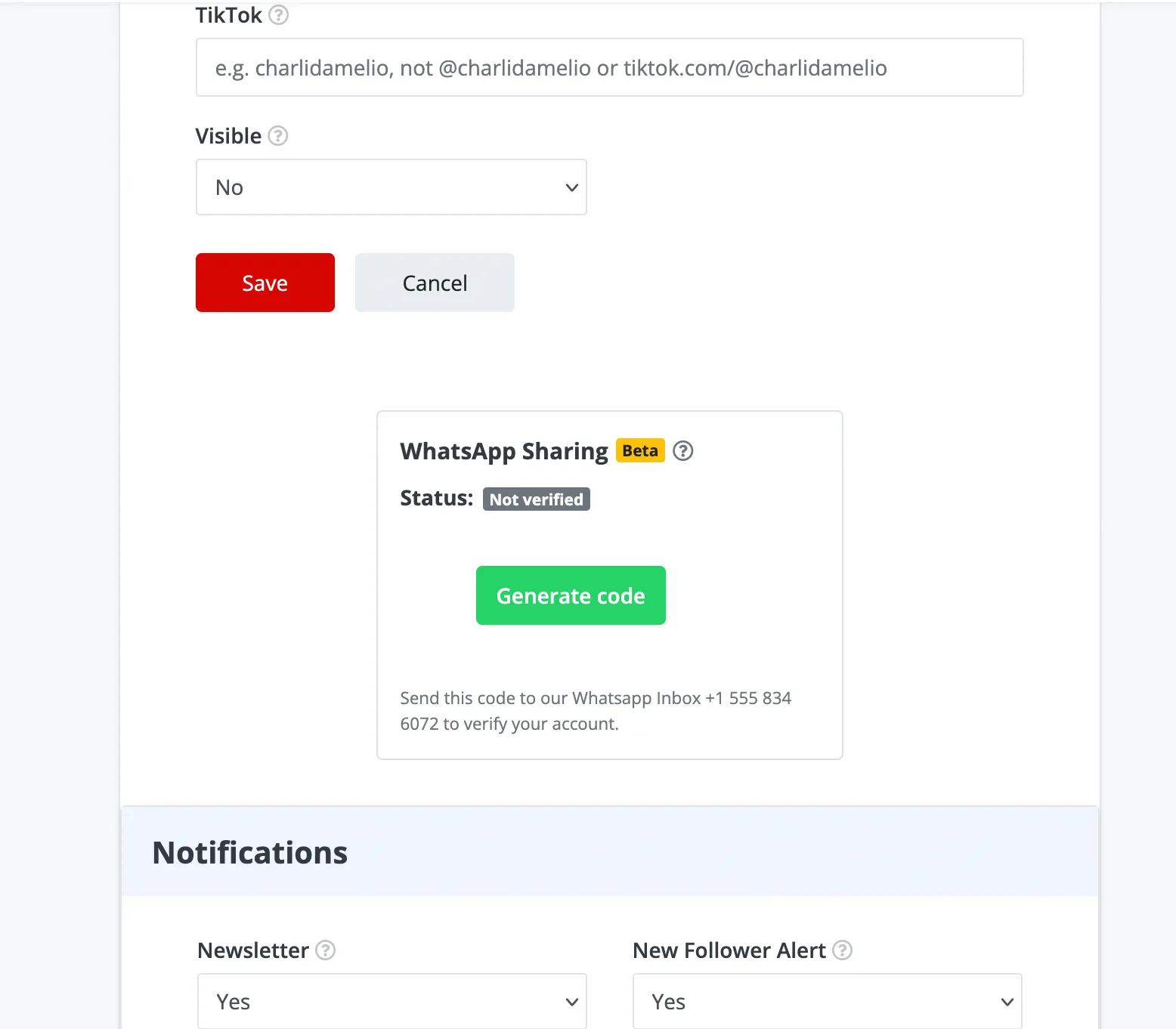 ReferralCodes WhatsApp Sharing setup screen showing code generation